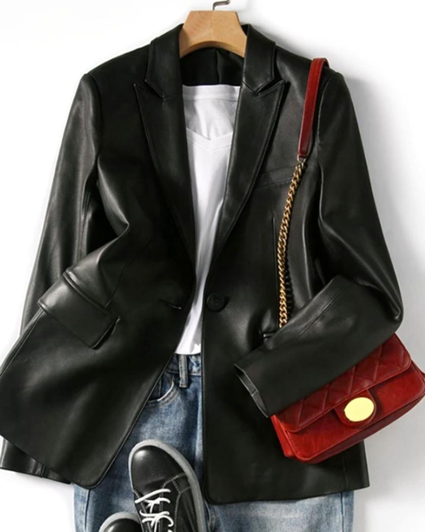 Blouson cuir style blazer chic et élégant – Image 4