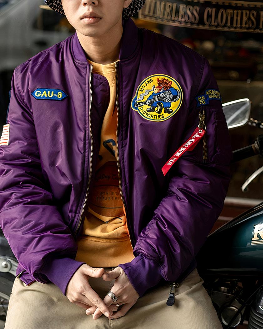 Blouson bomber vintage violet avec broderie pour homme