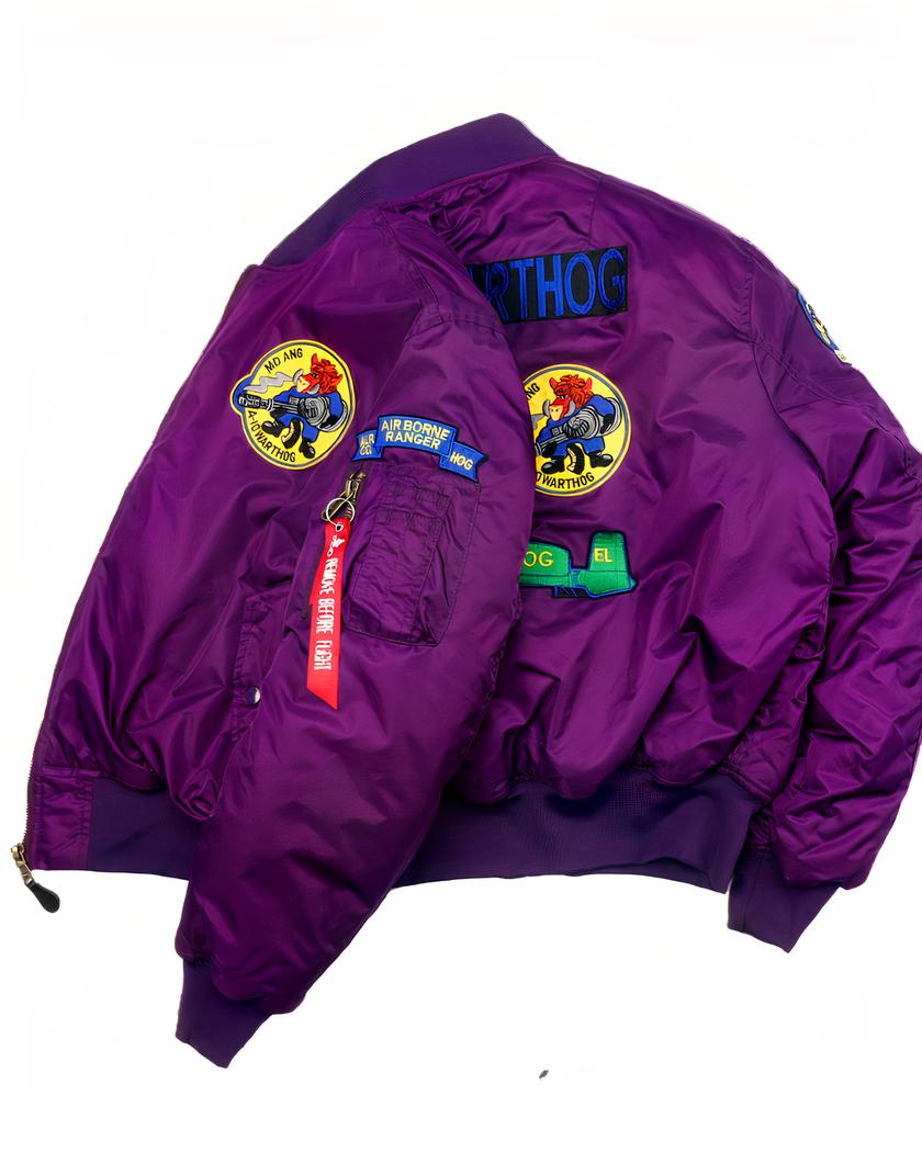 Blouson bomber vintage violet avec broderie pour homme – Image 2