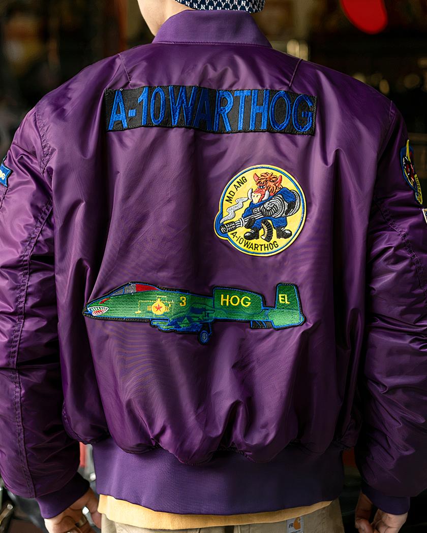 Blouson bomber vintage violet avec broderie pour homme – Image 3